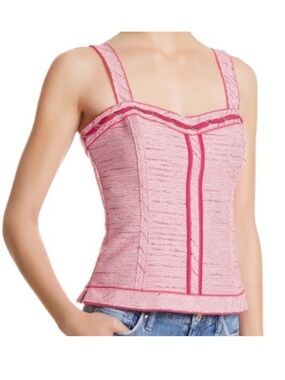 White House Black Market Tweed Bustier Corset Top Size 14 Pink/Red Zip Straps